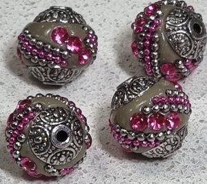 15MM INDONESIAN ROUND BEADS -RHINO GREY No 3