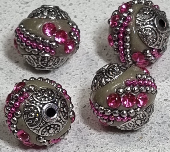 15MM INDONESIAN ROUND BEADS -RHINO GREY No 3