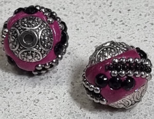 15MM INDONESIAN ROUND BEADS -DARK PINK