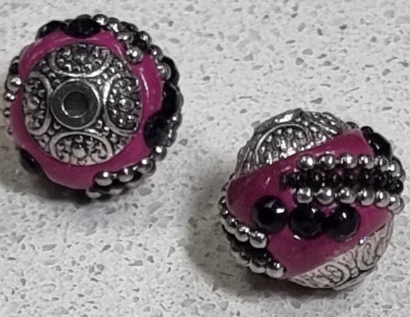 15MM INDONESIAN ROUND BEADS -DARK PINK