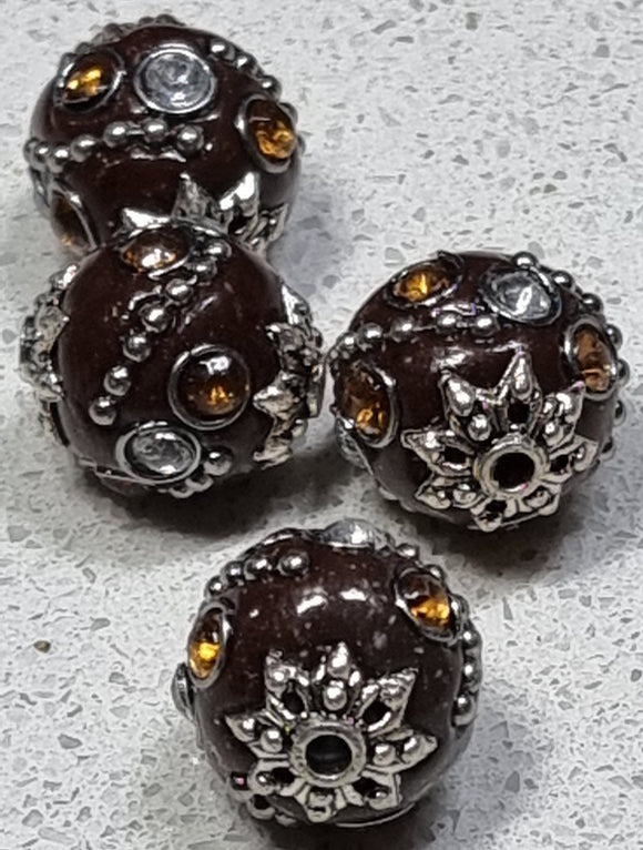 15MM INDONESIAN ROUND BEADS - DARK BROWN