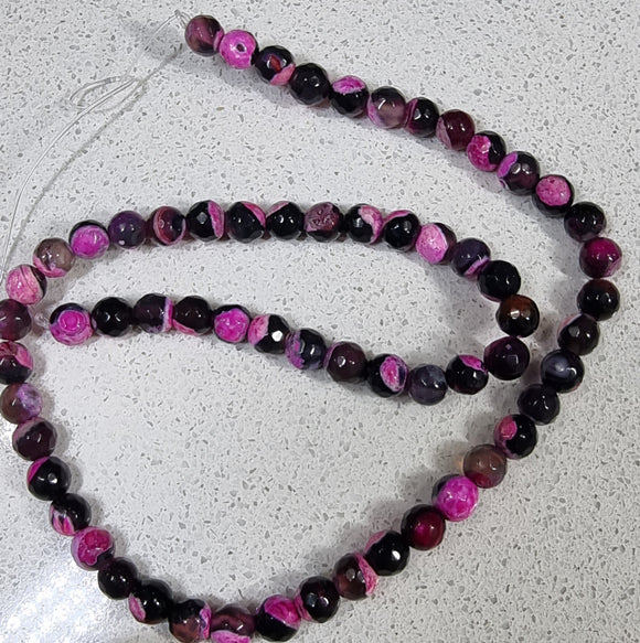 6MM NATURAL FACETED FIRE CRACKLE AGATE BEADS - ORCHID