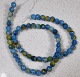 6MM NATURAL FACETED FIRE CRACKLE AGATE BEADS - BLUE/GREEN/YELLOW