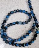 6MM NATURAL FACETED FIRE CRACKLE AGATE BEADS - DEEP SKY BLUE