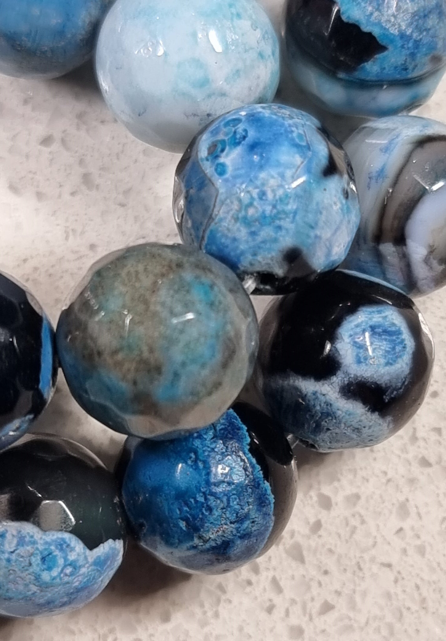 10mm Natural Faceted Fire Crackle Agate Beads Deep Sky Blue