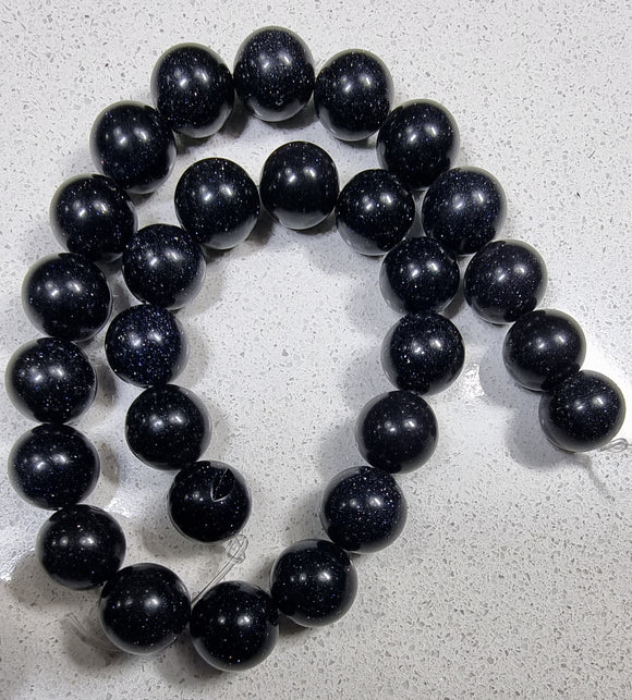 14MM SYNTHETIC BLUE GOLDSTONE BEADS - BLUE