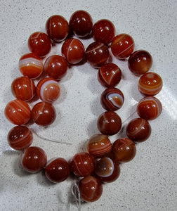 14MM NATURAL STRIPED/BANDED AGATE BEADS - RED