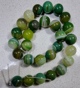 14MM NATURAL STRIPED/BANDED AGATE BEADS - GREEN MOTTLE