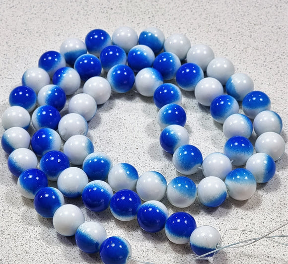 14MM GLASS BEADS - COBALT AND WHITE