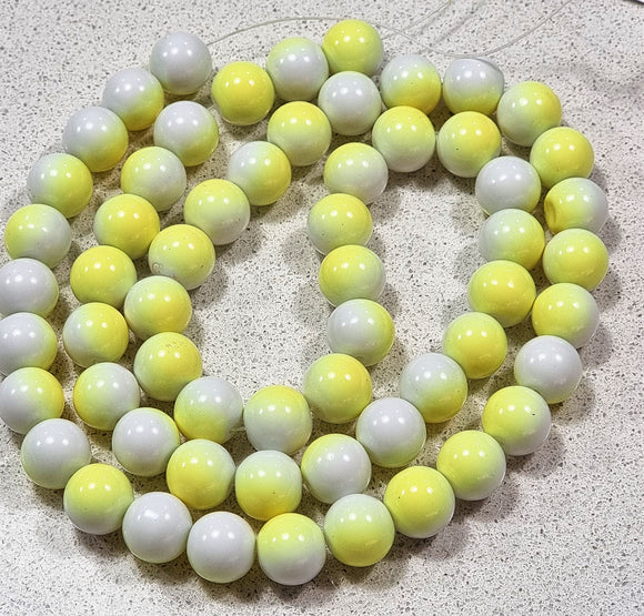 14MM GLASS BEADS - YELLOW AND WHITE