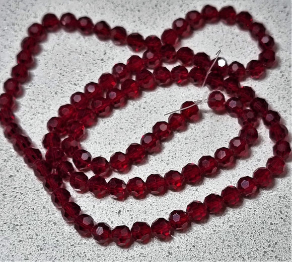 6MM GLASS FACETED BEADS - DARK RED
