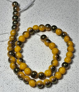 8MM GLASS BEADS - CADMIUM YELLOW/DEEP GOLD PLATED