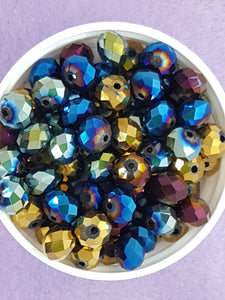 10MM ABACUS GLASS BEADS- Packet of 20 - MIXED E-PLATED COLOURS