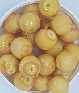 14MM GLASS BEADS - 20 PER PACKET - SUNFLOWER YELLOW AB PLATED