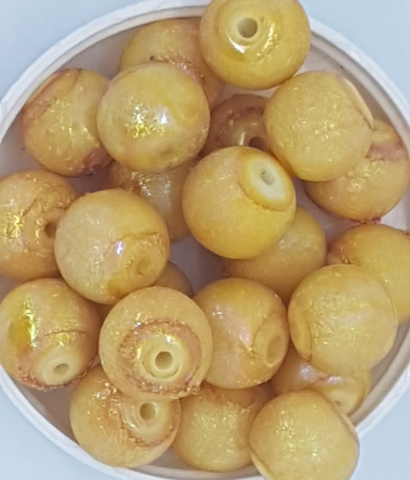 14MM GLASS BEADS - 20 PER PACKET - SUNFLOWER YELLOW AB PLATED