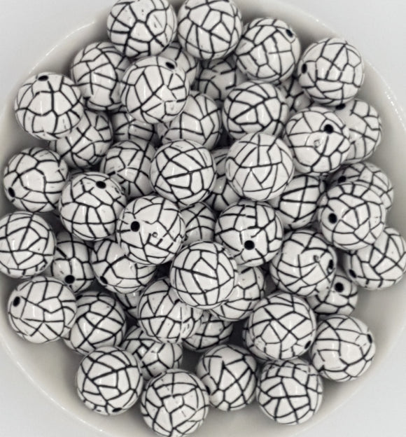 14MM ACRYLIC BEADS - BLACK AND WHITE EGGSHELL