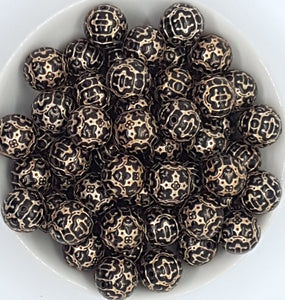 14MM ACRYLIC BEADS -BLACK - METAL PLATED
