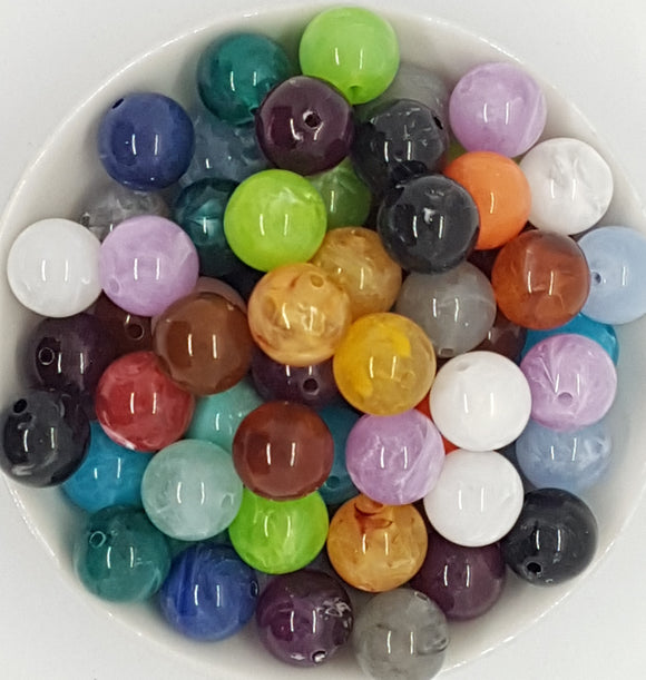 14MM ACRYLIC BEADS -IMITATION GEMSTONE MIXED COLOURS