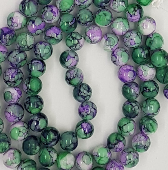 10MM GLASS BEADS - 25 per packet - SLATE BLUE/PURPLE MOTTLE