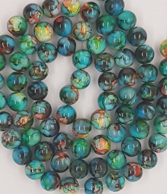 10MM GLASS BEADS - Light Sea Green Mottle