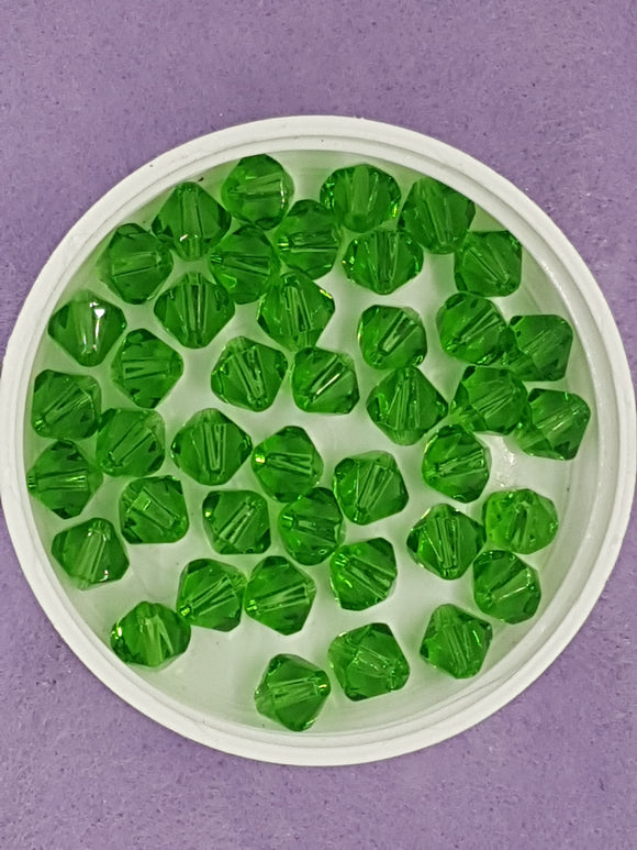 BICONES - 8MM GLASS BEADS - MED. GREEN