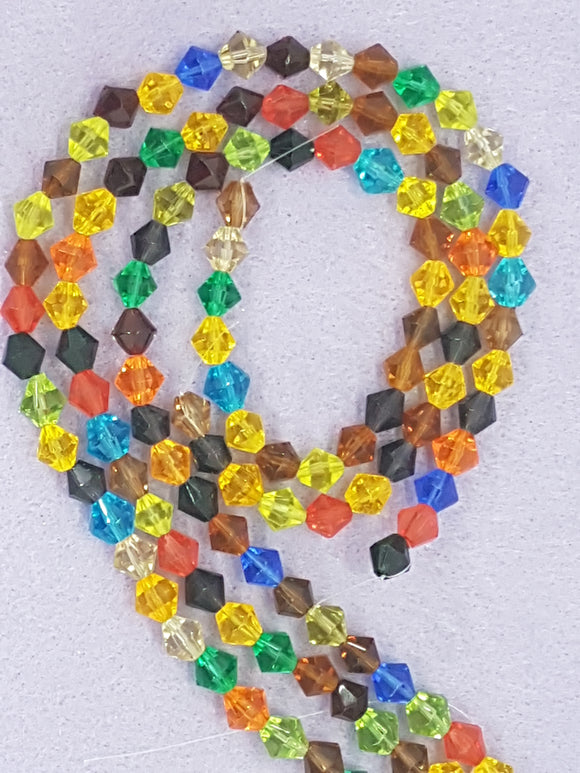 BICONES - 8MM GLASS BEAD STRANDS - MIXED COLOURS