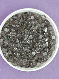 BICONES - 6MM GLASS FACETED BEADS - COLOUR - SMOKE