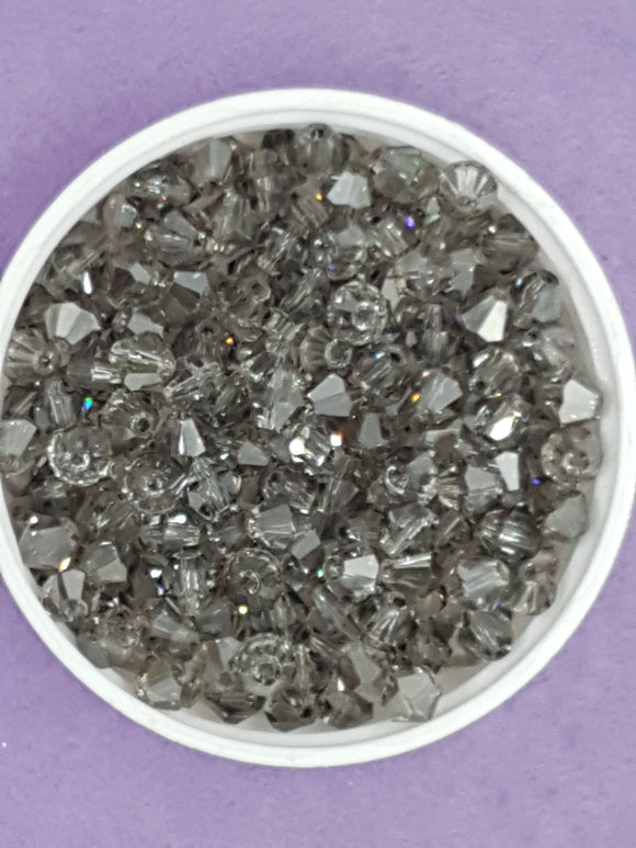 BICONES - 6MM GLASS FACETED BEADS - COLOUR - SMOKE
