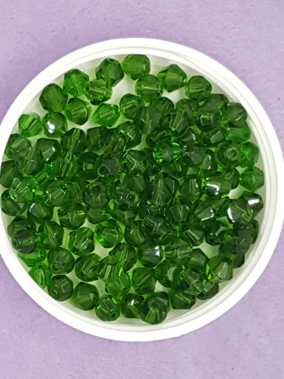 BICONES - 6MM GLASS FACETED BEADS - COLOUR - FOREST GREEN