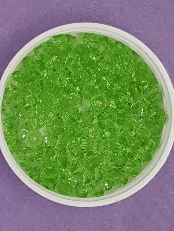 BICONES - 6MM GLASS FACETED BEADS - COLOUR - PALE GREEN