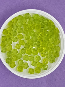 BICONES - 6MM GLASS FACETED BEADS - COLOUR - YELLOW/GREEN