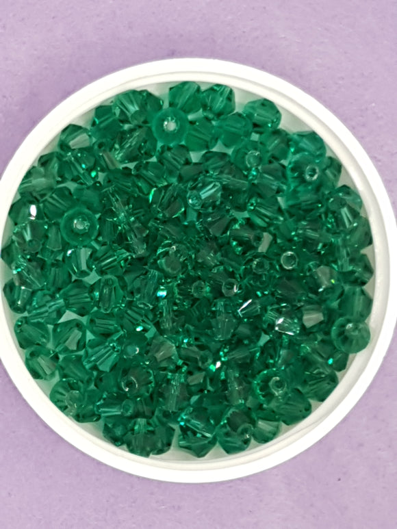 BICONES - 6MM GLASS FACETED BEADS - COLOUR - TEAL GREEN