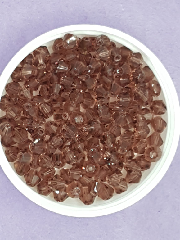 BICONES - 6MM GLASS FACETED BEADS - COLOUR - OLD ROSE