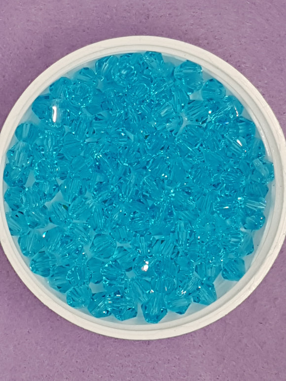 BICONES - 6MM GLASS FACETED BEADS - COLOUR - LIGHT SKY BLUE