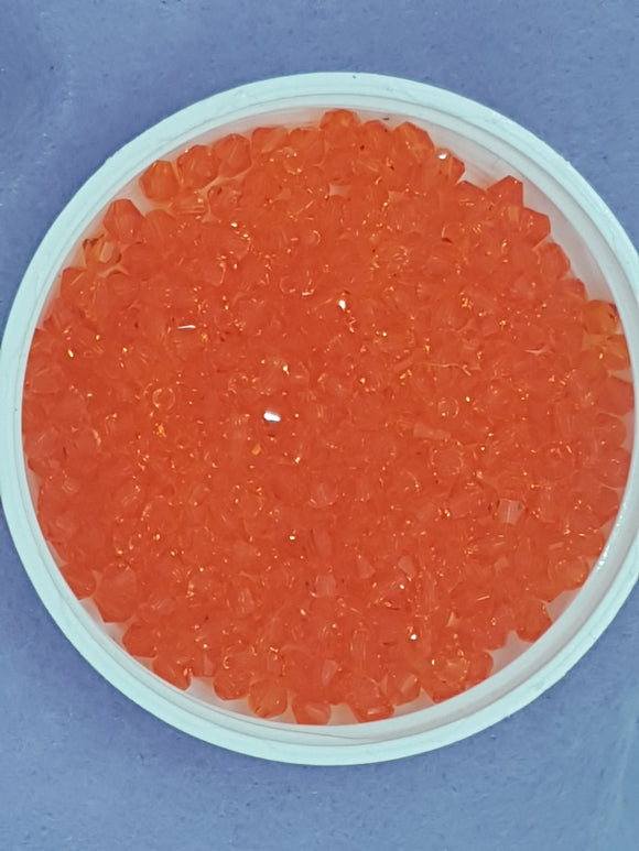 BICONES - 4MM CRYSTAL GLASS FACETED BEADS - GRADE AA - DARK ORANGE (11)