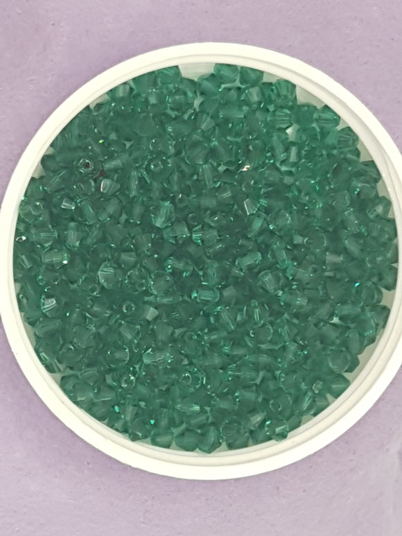 BICONES - 4MM CRYSTAL GLASS FACETED BEADS - GRADE AA - DARK CYAN (10)