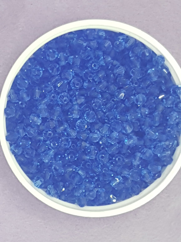BICONES - 4MM CRYSTAL GLASS FACETED BEADS - GRADE AA - BLUE (08)