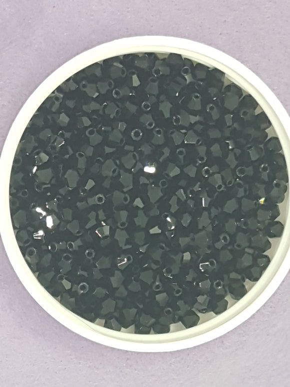 BICONES - 4MM CRYSTAL GLASS FACETED BEADS - GRADE AA - BLACK (02)