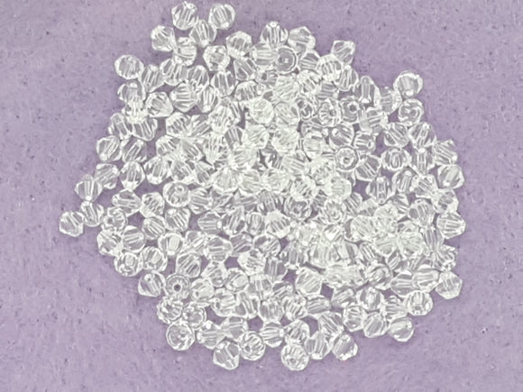 BICONES - 3MM CRYSTAL GLASS FACETED BEADS - GRADE AA - CLEAR
