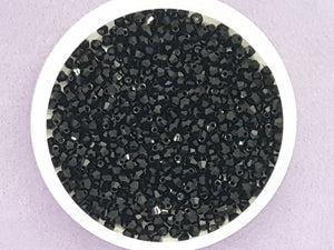 BICONES - 3MM CRYSTAL GLASS FACETED BEADS - GRADE AA - BLACK