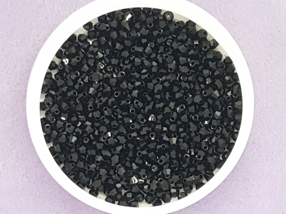 BICONES - 3MM CRYSTAL GLASS FACETED BEADS - GRADE AA - BLACK
