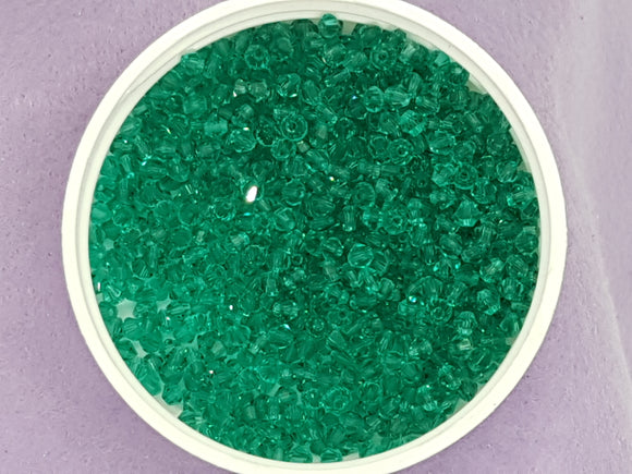 BICONES - 3MM CRYSTAL GLASS FACETED BEADS - GRADE AA - DARK GREEN