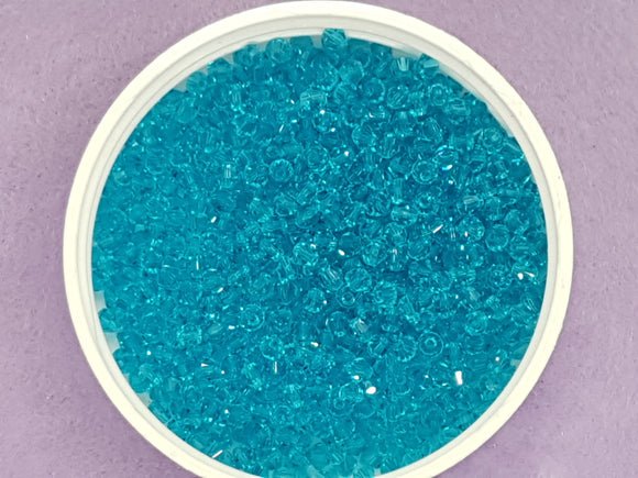BICONES - 3MM CRYSTAL GLASS FACETED BEADS - GRADE AA - DEEP SKY BLUE