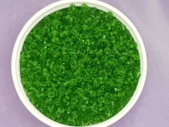 BICONES - 3MM CRYSTAL GLASS FACETED BEADS - GRADE AA - SPRING GREEN