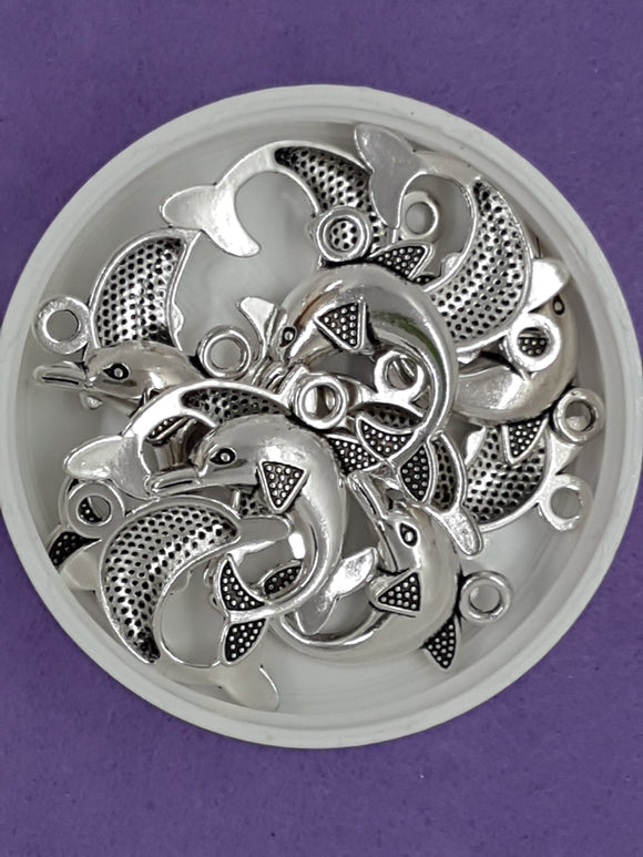 CHARMS - DOLPHIN - 24 X 21 X 4MM ANTIQUE SILVER COLOUR