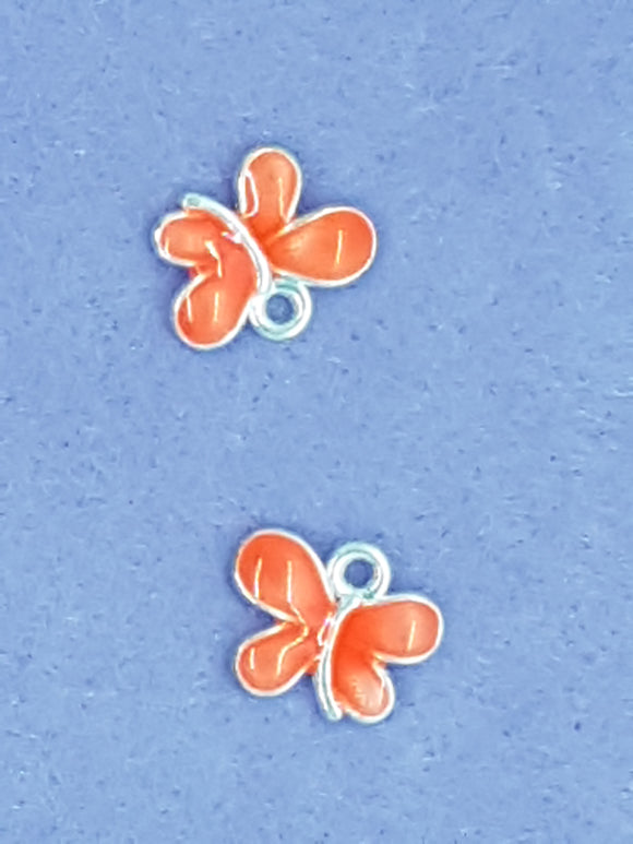 CHARMS - BUTTERFLIES - 12 X 10MM - ENAMEL - ORANGE/RED COLOUR