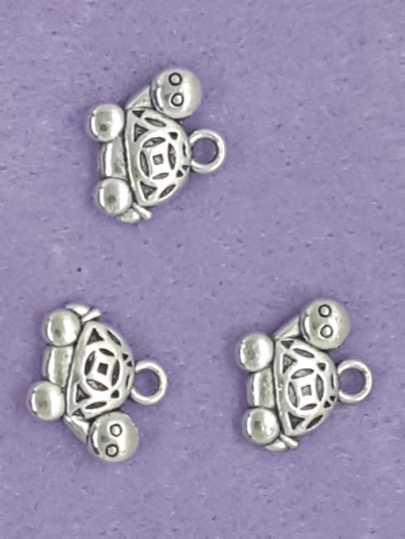 CHARMS - TURTLES - 14 X 13MM ANTIQUE SILVER COLOUR
