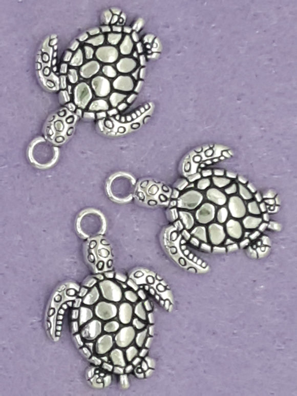 CHARMS - TURTLES - 21 X 16MM ANTIQUE SILVER COLOUR