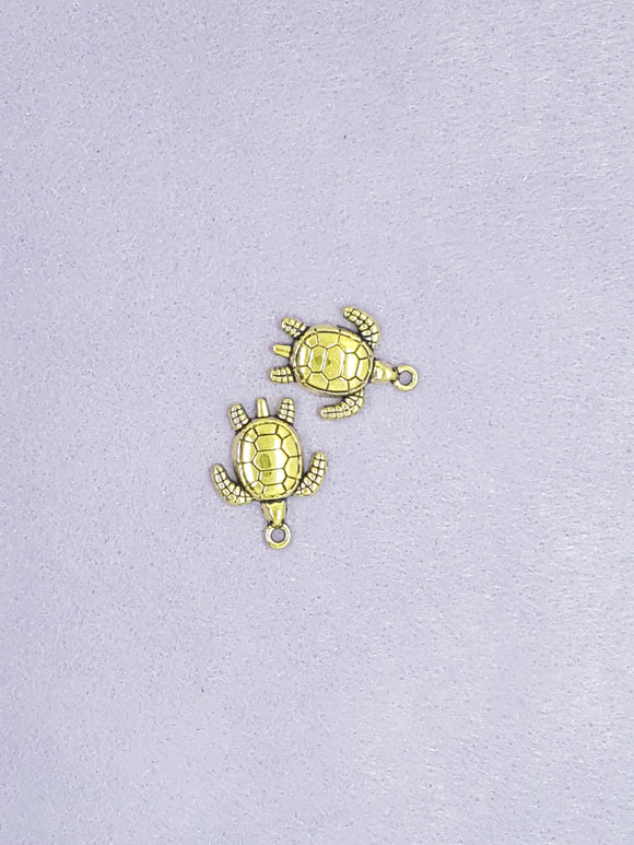 CHARMS - TURTLES - 23 X 18MM ANTIQUE GOLDEN COLOUR