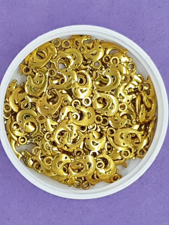 CHARMS - DOLPHIN - 15 x 9MM ANTIQUE GOLDEN COLOUR